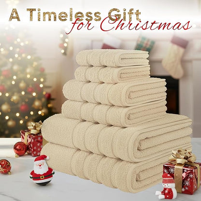 American Soft Linen Luxury 6 Piece Towel Set, 2 Bath Towels 2 Hand Towel 2 Washcloths, 600 GSM 100% Cotton Turkish Towels for Bathroom, Beige Towel Sets