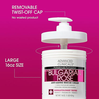 Advanced Clinicals Bulgarian Rose Lotion For Women | Rose Scented Vitamin C Body Lotion Cream | Visible Anti Aging Vitamin E Moisturizer Body Butter Improves Look Of Sagging Dry Skin & Texture, 16 Oz