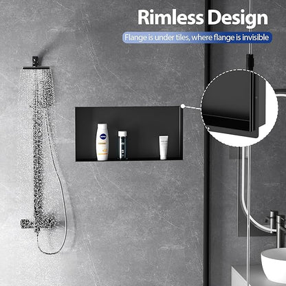 Stainless Steel Shower Niche 24" X 12", No Tile Needed Wall Niche Shower, Recessed Shower Shelf for Bathroom Storage, Matte Black