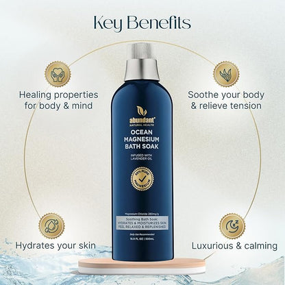 Abundant Natural Health Ocean Magnesium Bath Soak Infused with Lavender Oil to Hydrate, Soothe and Moisturize Skin, Relax and Replenish Muscles, Highly Concentrated Pure Magnesium Salts, 500mL