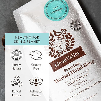 Moon Valley Foaming Hand Soap Refill Pouch, Two-Pack Mint Lavendar Soap, Vegan and Non-GMO, Environmentally Friendly Option