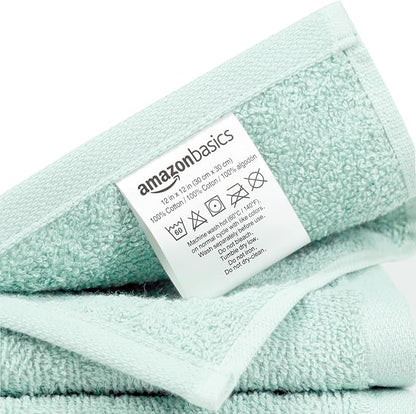 Amazon Basics face Towels for Bathroom, 100% Cotton Extra Absorbent washcloth, Fast Drying - Salon Towel - Ice Blue (12 x 12 inches) (Pack of 144)