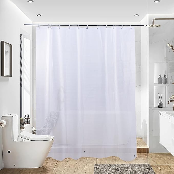 NTBAY EVA Semi-Transparent Clear Shower Curtain with Waffle Weave, Water-Repellent Liner with 3 Magnets for Bathroom, 72x72 Inches