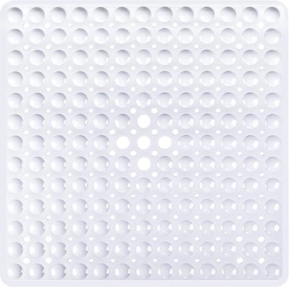 White Square Shower Bathtub Mat Non Slip 21x21 Inch, Soft Bath Mat for Inside Shower Tub, Shower Stall Mats for Bathroom Floor with Big Suction Cups Drain Holes, Easy Washable Dry BPA-Free