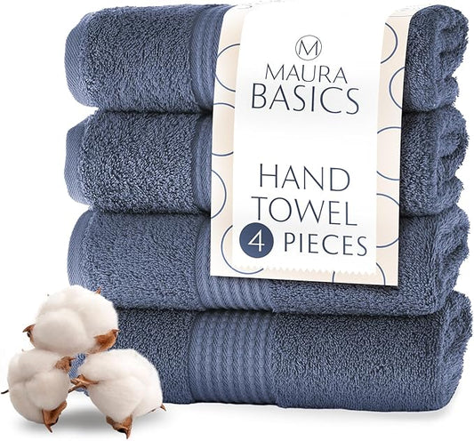 MAURA Basics Hand Towels for Bathroom with Hanging Hook Loops. Soft, Durable, Long Lasting and Absorbent Hand Towel Sets for Bathroom, American Standard Size 16"x28", Denim Blue