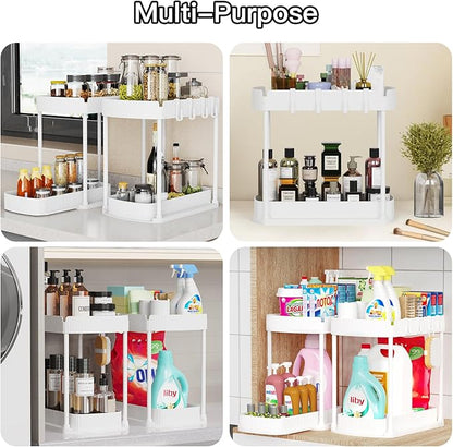 2 Pack Multi-Purpose Pull-Out Storage Organizers, Under Sink & Cabinet Storage, 12.8 Inch, White