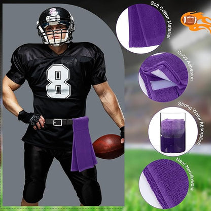 Shimeyao 2 Pcs Cotton Sports Football Towel with Closure Pitching Football Sweat Towel for Sports Gym Men Women Accessories(Purple,Classic)