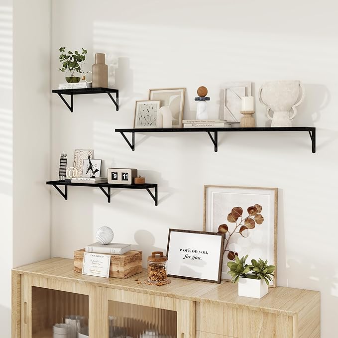 Dreamland Deep Floating Shelves for Wall, 30W x 8D Wall Shelves, Set of 2, 30 inch Floating Shelf with Sturdy Metal Brackets for Living Room, Bathroom, Bedroom and Kitchen, Black