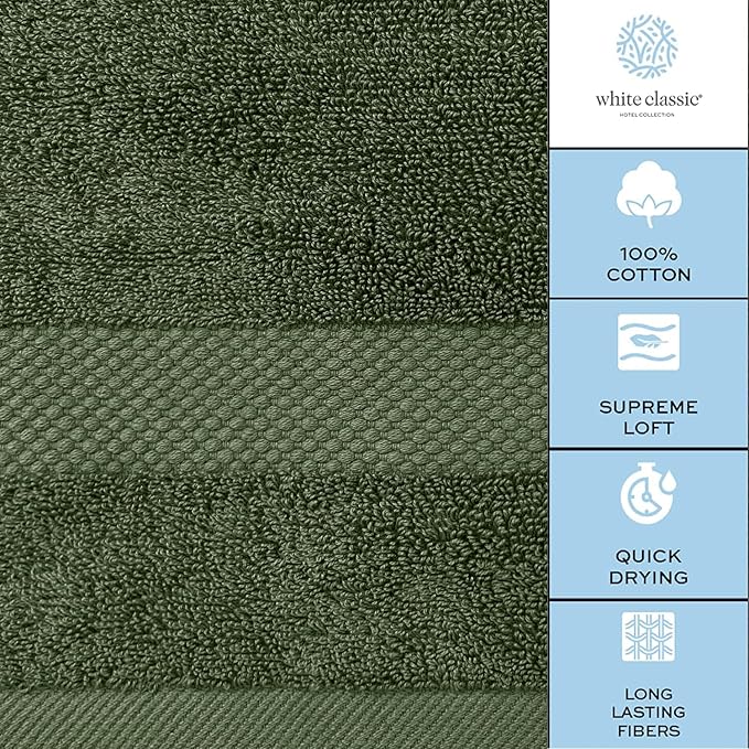 White Classic Luxury Bath Towel Set of 8 Pieces - 100% Turkish Cotton Highly Absorbent Towels for Bathroom, 2 Luxury Bath Towels 700GSM, 2 Hand Towels, 4 Washcloths, Sage Green