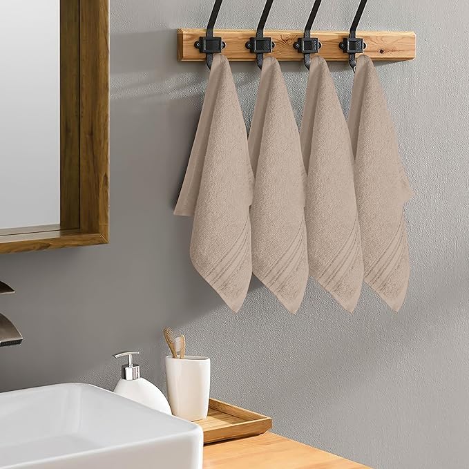 BOUTIQUO Ultra Soft Cotton Washcloths, Contains 12 Piece Face Cloths 12x12 inch, Ideal for Everyday use Face Towels, Compact & Lightweight Multi Purpose Washcloths - Tan