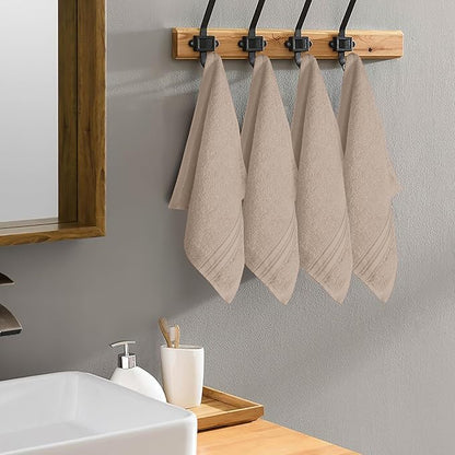 BOUTIQUO Ultra Soft Cotton Washcloths, Contains 12 Piece Face Cloths 12x12 inch, Ideal for Everyday use Face Towels, Compact & Lightweight Multi Purpose Washcloths - Tan