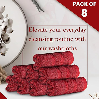HALLEY Turkish 8 Pack Premium Washcloths (8 Pieces) 650 GSM Highly Absorbent Super Soft 100% Cotton - 8 Washcloths (Red)