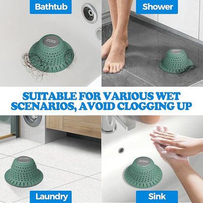 zaa Bathtub Drain Hair Catcher, Premium Silicone Collapsible 2 Pack Drain Protector for Pop-Up & Regular Drains of Shower, Bathtub, Tub, Bathroom, Sink, Gray Green