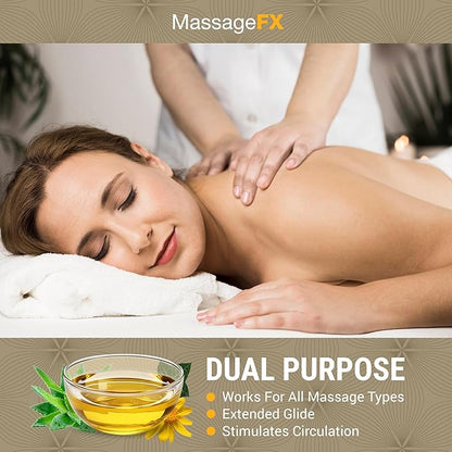 Massage Oil by Massage FX - 100% Pure Sweet Almond & Sunflower Seed Oil - Vitamin E - Ivy, Arnica & Aloe - Unscented - Perfect for a Full Body Massage, Maximum Friction - Paraben Free - 1 Gallon