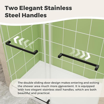 DELAVIN 50-54" W x 72" H Double Sliding Shower Door, Frameless Shower Door, 1/4"(6mm) SGCC Tempered Glass, Noiseless Shatterproof Shower Doors with Square Rail, Stainless Steel, Aluminum, Black