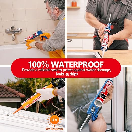 Clear Advanced Silicone Caulk & Sealant, 10Oz Cartridge, 100% Waterproof RTV Silicone Sealant for Kitchen and Bathroom, Shower, Toilet, Sink, Window and Door, Shrink & Crack Proof, 24 Pack
