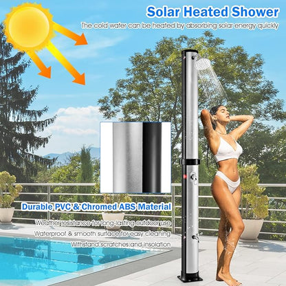 Giantex 7.2 FT 10 Gallon 2-Section Solar-Heated Outdoor Shower, Pool Shower W/Free-Rotating Shower Head, Foot Tap Spigot, Faucet, Temperature and Pressure Adjustment for Backyard, Garden, Beach Spa