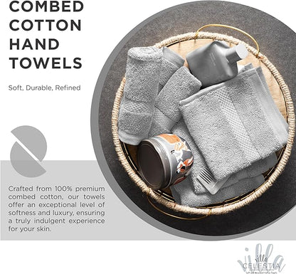 Premium Silver Hand Towels-100% Cotton, Soft & Absorbent, Fast Drying, Elegant Salon Spa Hotel Set of 4 (16''x 28'')