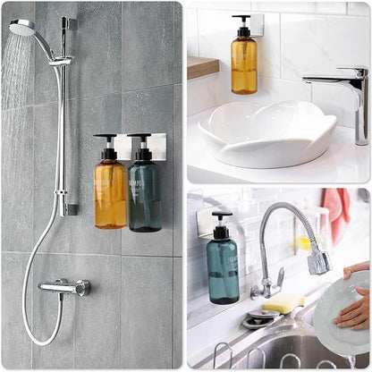Segbeauty 3 Pcs Stainless Soap Bottle Dispenser Holder,Dia 1.3in 3.3cm Drill-Free Dispenser Holder Wall Mounted Rack, Sliver Adhesive Wall Mount Bottle Holder for Shower Gel Bathroom Toilet Kitchen