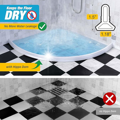 Shower Threshold Water Dam Barrier 39" - White Collapsible Shower Water Blocker - Shower Guard for Walk in Shower - Water Guard Stopper for Floor - Shower Dam - 1.5" Tall - By Hippo Dam