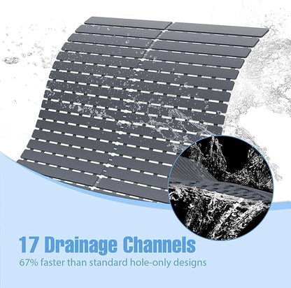 Shower Mat Non-Slip Bath Mat for Tub and Shower Stall,200+ Suction Cups with Drain Holes, Quick Dry Machine Washable, Extra Grip for Elderly and Baby, Bathroom Essentials 24x24 Inch (Light Grey)