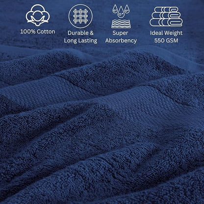LANE LINEN 24 PCs Bath Towel Set - 2 Bath Sheets, 4 Bath Towels, 4 Fingertip, 8 Washcloths, 6 Hand Towels - 100% Ring Spun Cotton - Highly Absorbent Towels for Bathroom, Gym, Hotel & Spa - Navy Blue