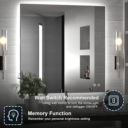 TETOTE 36x36Inch LED Backlit Bathroom Mirror with Lights,3Color White/Warm/Natural,Anti-Fog Lighted Mirror,Dimmable,Vanity Mirror,Wall Mounted