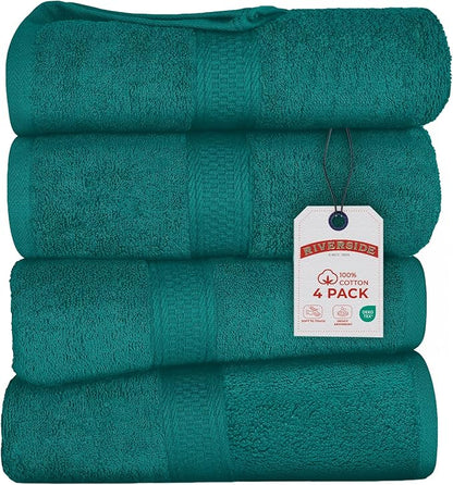 RIVERSIDE 100% Ring Spun Cotton Large Bath Towels Set of 4, 27 x 54 Inches – Quick Dry, Soft & Highly Absorbent Towels for Shower & Bathroom – Luxury 600 GSM Towels for Home, Spa, Gym, Hotel, Teal