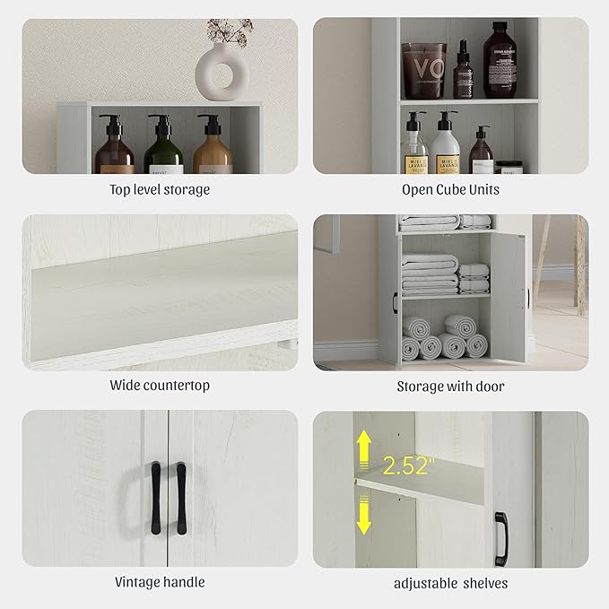 Tall Bathroom Storage Cabinet, Bathroom Floor Cabinet with Wide 4 Tier Shelf, Storage Unit for Living Room, Entryway, Kitchen (Retro White, 2 PCS)