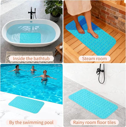 Anti-Slip Bathtub Shower mat, 27.5×14.5（Approximately 70×37cm） inch Soft Oversized Machine Washable Non-Slip Bathtub mat with Drainage Holes, Bathroom Floor Suction Cup.（1-Clear Green）