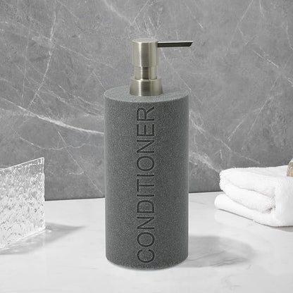 Resin Neutral Gray Sandstone Conditioner Engraved Bottle Refillable Pump Dispenser, Durable Waterproof Resin Construction for Bath, Shower - Gray Sandstone Satin Nickel Pump