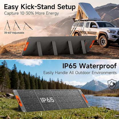 200W Portable Solar Panel for Power Station, 24% High Efficiency ETFE Foldable Solar Panel Charger, QC3.0, Type-C 60W, MC4 Output, IP65 Waterproof, for Outdoor Camping, RV, Emergency Power Supply