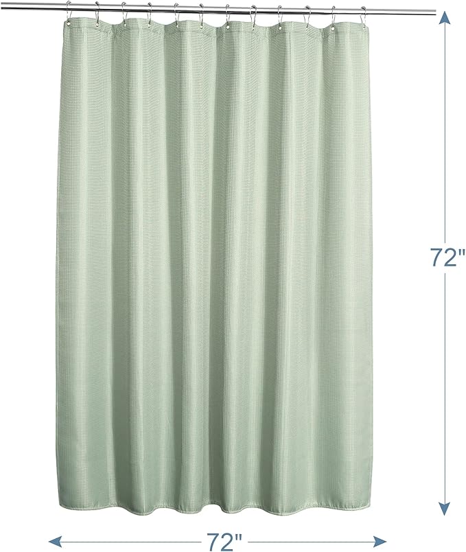 AmazerBath Sage Green Shower Curtain Fabric, Waffle Shower Curtain Cloth, Heavy Duty 240GSM, Hotel Quality Bathroom Shower Curtains, 72 x 72 Inches