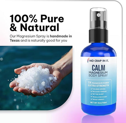 No Crap In It Calm Magnesium Spray Triple Magnesium Power: All Natural Magnesium Chloride, Glycinate, Sulfate-4oz