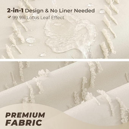 Extra Long Cream Shower Curtain 72 x 84 Boho Farmhouse Shower Curtain Tufted Chevron Textured Striped Minimalist Shower Curtains