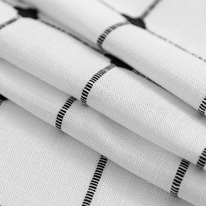 ROSERY No Hook Shower Curtain with Snap in Fabric Liner Set, Boho Farmhouse Black and White Woven Jacquard Grid Shower Curtain for Bathroom with Tassel, Checkered Pattern, 71" W x 74" L