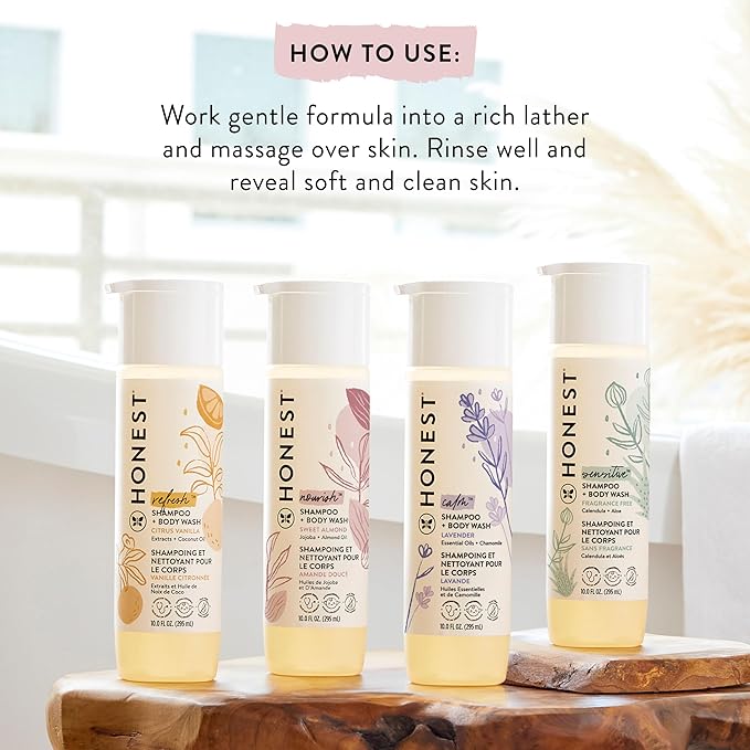 The Honest Company 2-in-1 Cleansing Shampoo and Body Wash Face Lotion Bundle Gentle for Baby Naturally Derived Sweet Almond Nourish 18.5 fl oz