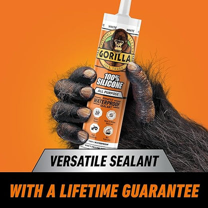 Gorilla Waterproof Caulk & Seal Silicone Sealant, 10oz Cartridge (Pack of 1) - White Caulking Sealant for Kitchen, Window, Bath, Marine, Door and More