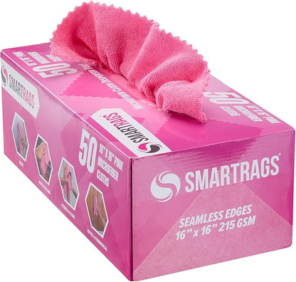 Arkwright Smart Rags in Box - (Pack of 50) Lint Free, Large Microfiber Cleaning Cloth, Scratch & Streak-Free, Dispensable Wash Towels for Cars, Kitchen, and Window Glass, Pink