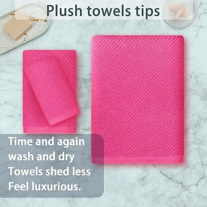 Hot Pink Towels for Bathroom - 100% Cotton | Quick Dry | Thick | Lightweight, 3PCS Towel Set, 1 Large Bath 30"x56",1 Soft Hand 18"x28",1 Absorbent Washcloth 13"x13", Bath Towels with Hanging Loops