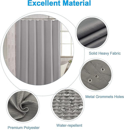 AmazerBath Grey Shower Curtain Waffle Textured, Small Stall Shower Curtain Gray Fabric, Bathroom Shower Curtains for RV/Camper, Heavy Duty 240GSM, 36 x 72 Inches