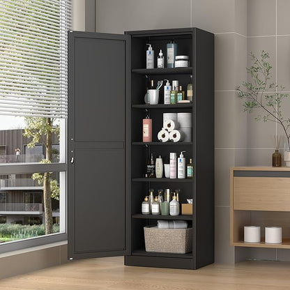 Metal Locker Tall Narrow Storage Cabinet, 67" H Locking Tool File Cabinets Snack Locker Organizer for School Classroom,Bedroom,Gym Home Office,Entryway and Hallway (20" W 1Door Black)
