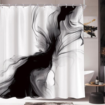 Cinbloo Black and White 72Wx78H Shower Curtain Abstract Modern Ombre Grey Minimalist Marble Elegant Ink Texture Neutral Simple Aesthetic Bathroom Curtain Set Man Bath Bathroom Accessories Decor
