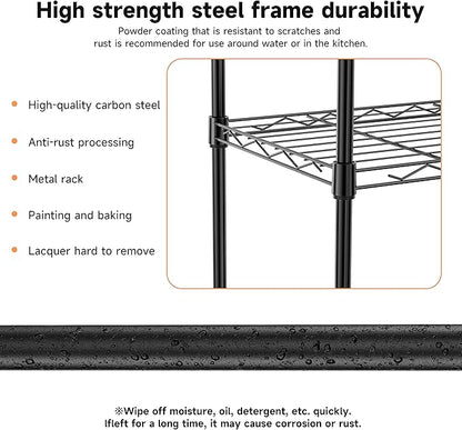 IZEUK 5 Tier Metal Wire Shelf Unit, Black Storage Rack Organizer for Kitchen, Bedroom, Living Room or Laundry Room, 17.7" W x 11.8" D x 55.0" H