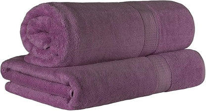 Superior Egyptian Cotton Pile Bath Sheet Set of 2, Ultra Soft Luxury Towels, Thick Plush Essentials, Absorbent Heavyweight, Guest Bath, Hotel, Spa, Home Bathroom, Shower Basics, Plum