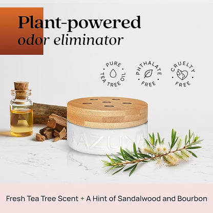 Azuna Air Freshener & Odor Eliminator for Strong Odor | 2 Room Kit Includes (2) Empty Luxe Glass Jar & 12oz Gel Refill with Tea Tree Essential Oil | Sandalwood Scent | Last 60-90 Days