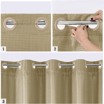 MitoVilla No Hooks Needed Beige Waffle Shower Curtain Liner Set, Modern Waffle Weave Heavy Duty Fabric Cloth Shower Curtain with Snap-in Liner for Luxury Neutral Hotel Spa Bathroom Decor 72 x 74