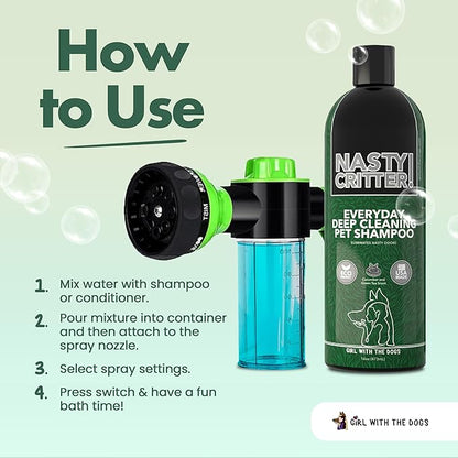 Soap & Shampoo Dispenser for Pet Wash and Garden Hose Sprayer Nozzle by Girl With The Dogs