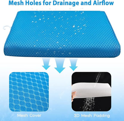 Shower Seat Cushion for Shower Chairs, Transfer Benches in Bathtub, Cushion for Sauna, 3D Mesh Pad with Hook, Slip-Resistant, Design for Elderly, Senior, Handicap & Disabled