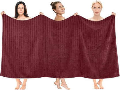 DAN RIVER Pack of 2 Bath Sheet 35x70 Inches, Ribbed Jumbo Bath Towels, Soft and Absorbent Extra Large Towels - Pomegranate